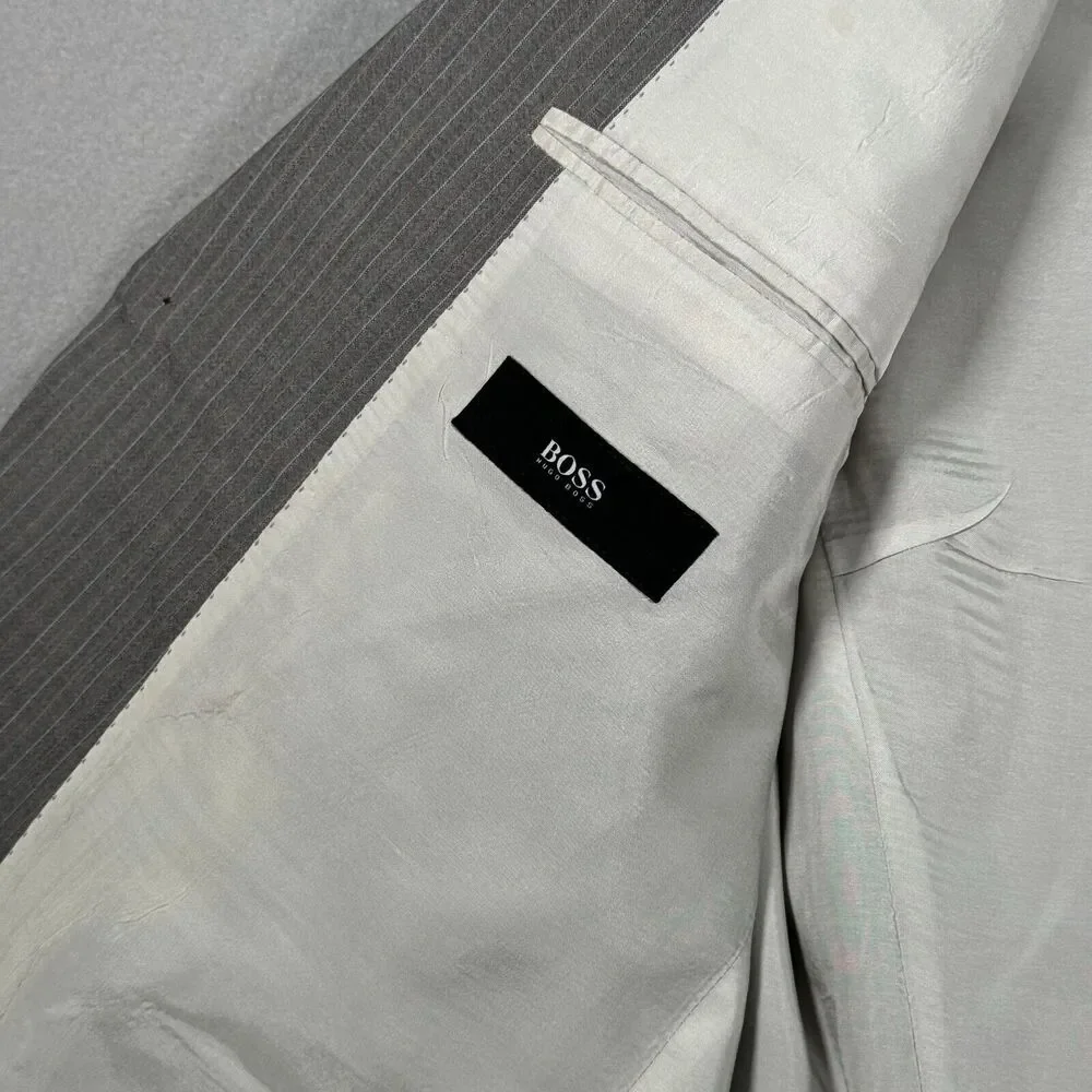 Vintage Hugo Boss Pasolini‎ Movie Wool Suit Jacket Pants Mens 42R Gray Stripes
